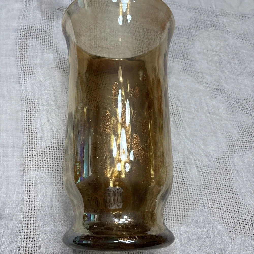 Large Art Blown Glass Gold Copper Speckled Pillar Candle Vase 11